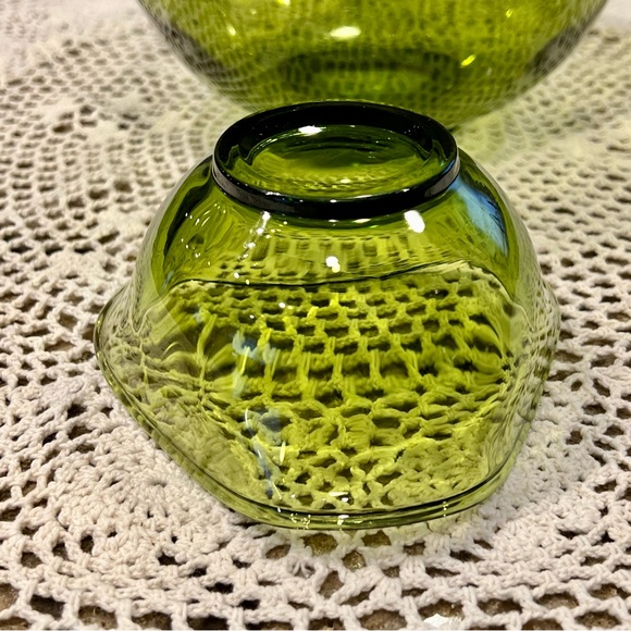 Indiana Glass Modern Tri Top Chip Dip Bowls Avocado Green Glass 1960s - Picture 7 of 8